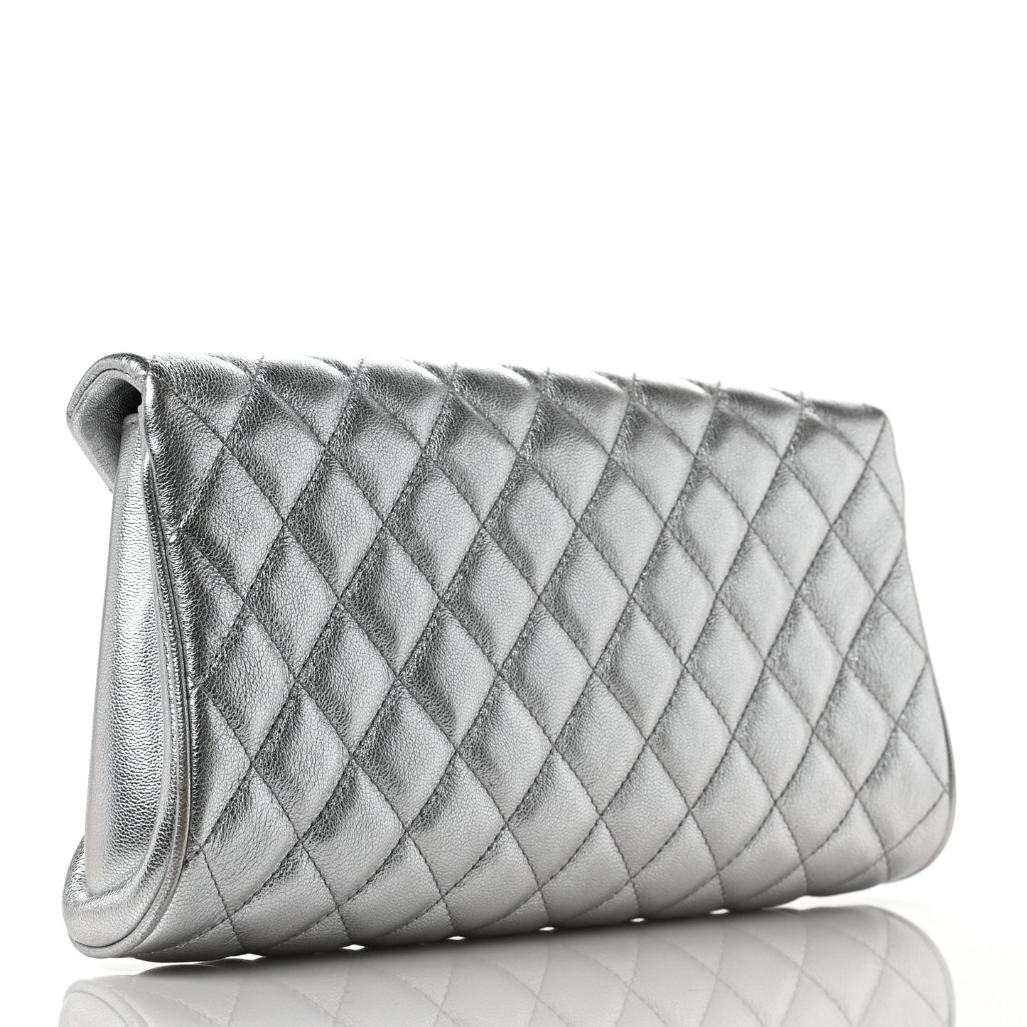 Metallic Calfskin Quilted Fold Up Again Clutch Silver