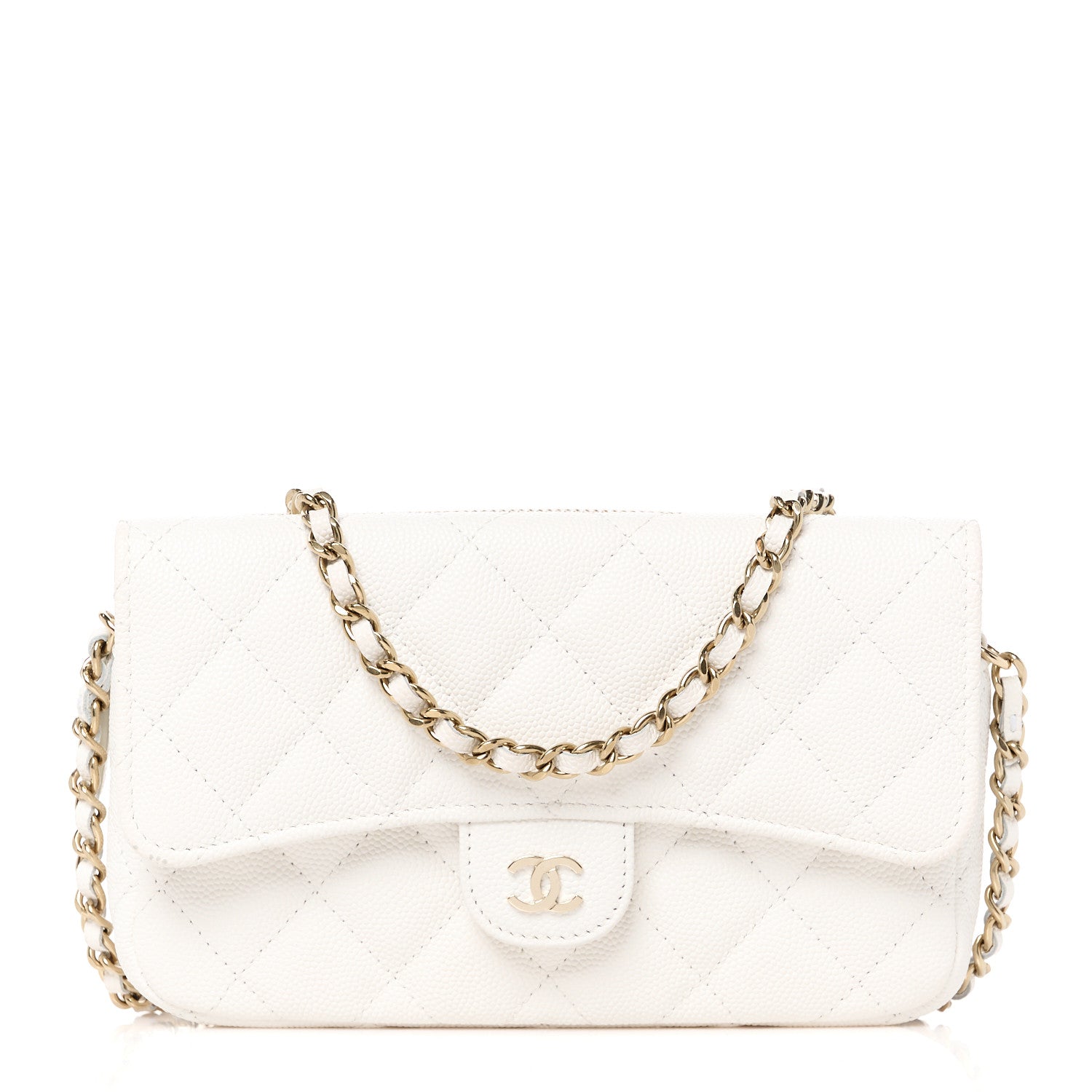 Chanel Caviar Quilted Flap Phone Holder With Chain White 1 of 13