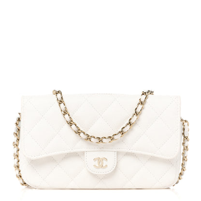 Chanel Caviar Quilted Flap Phone Holder With Chain White 1 of 13
