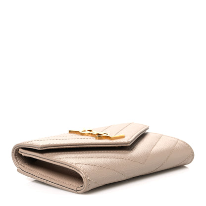 Saint Laurent Grain De Poudre Matelasse Chevron Small Monogram Envelope Wallet Dark Beige 4 of 7