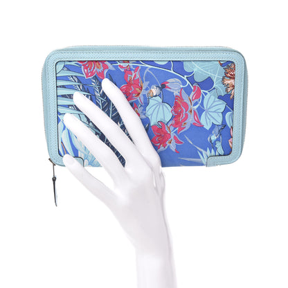 Hermes Epsom Printed Silk Flamingo Party Soie-Cool Wallet Mykonos Bleu Atoll 2 of 8