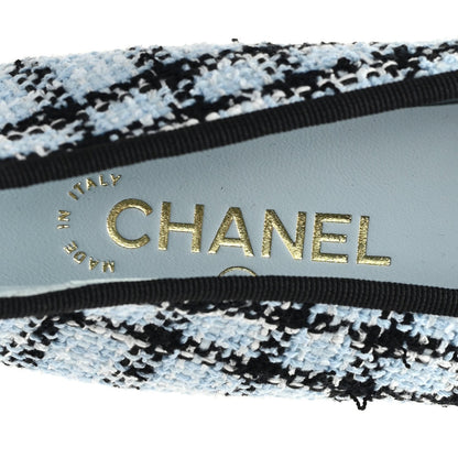 Chanel Tweed Grosgrain Cap Toe Ballerina Flats 39.5 Light Blue Black 8 of 10
