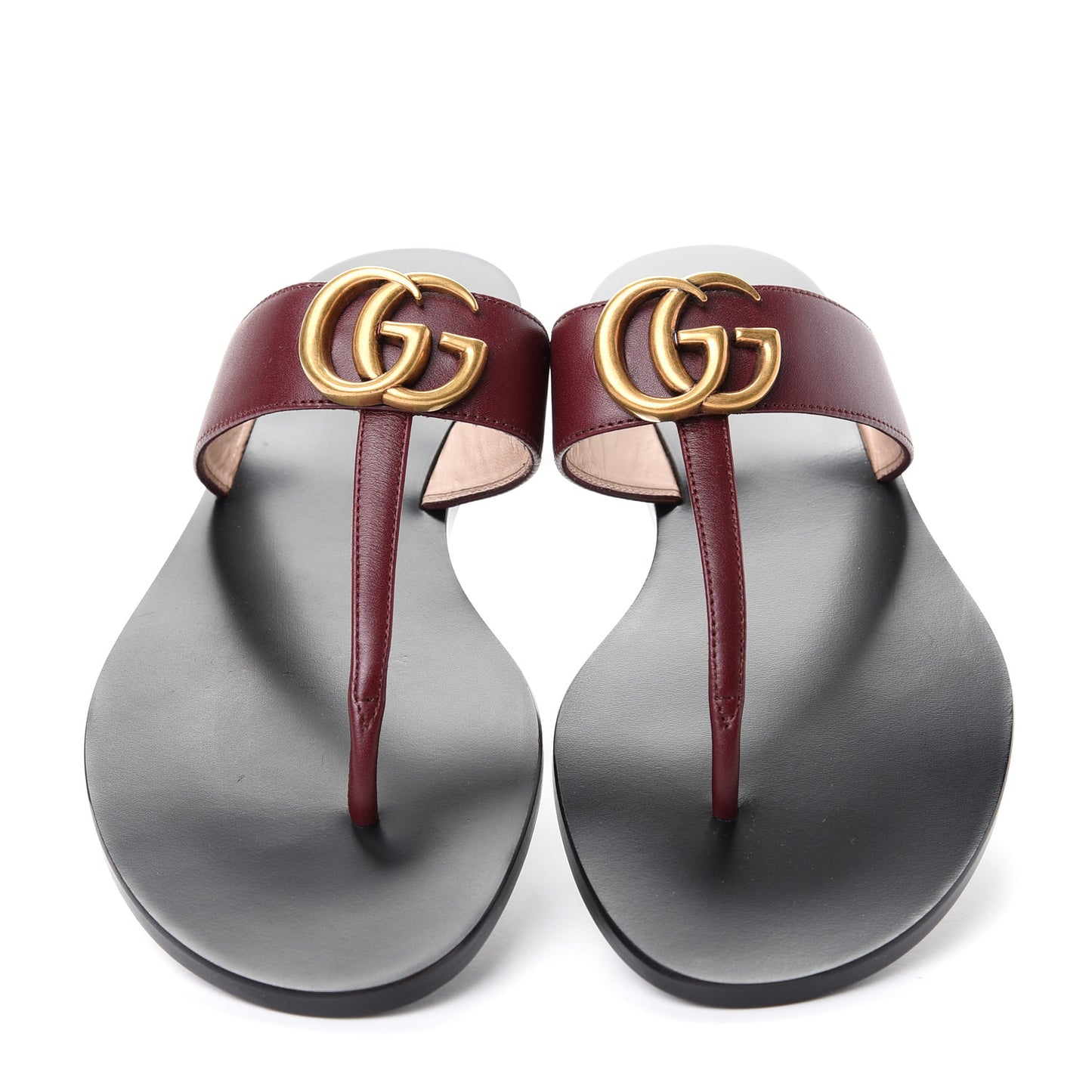 Calfskin GG Marmont Thong Sandals 36.5 Vintage Bordeaux