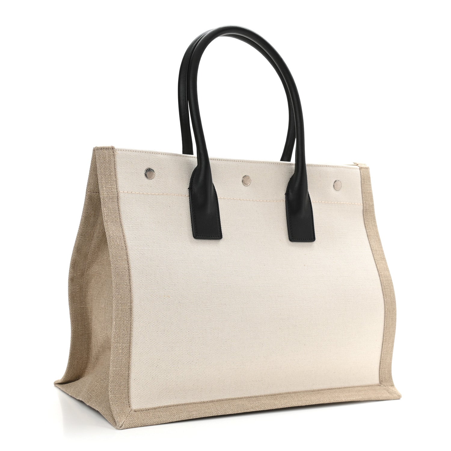 Saint Laurent Linen Calfskin Small Rive Gauche Tote Greggio Natural 3 of 10