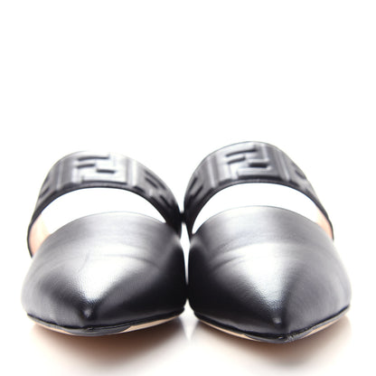 Fendi Vitello FF Embossed Buckle Flat Mules 37 Maya Black 4 of 12