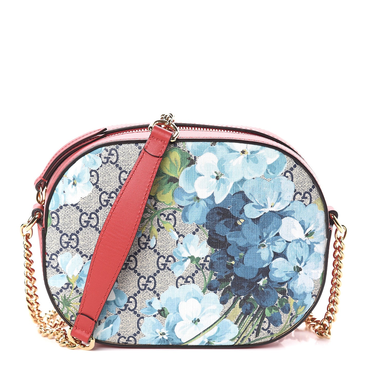 GG Supreme Monogram Blooms Mini Chain Shoulder Bag Beige Blue Navy Hibiscus Red