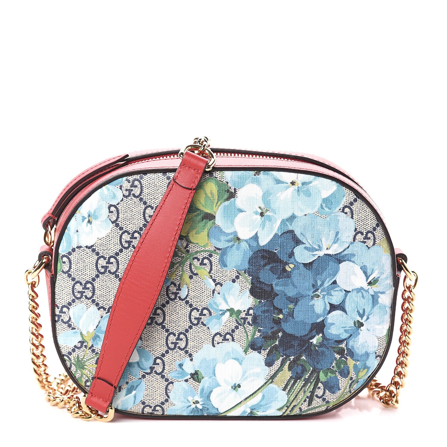 Gucci GG Supreme Monogram Blooms Mini Chain Shoulder Bag Beige Blue Navy Hibiscus Red 1 of 8