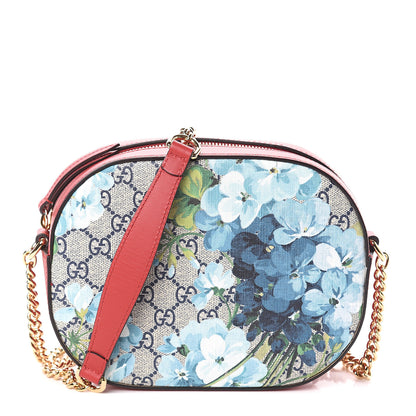 Gucci GG Supreme Monogram Blooms Mini Chain Shoulder Bag Beige Blue Navy Hibiscus Red 1 of 8