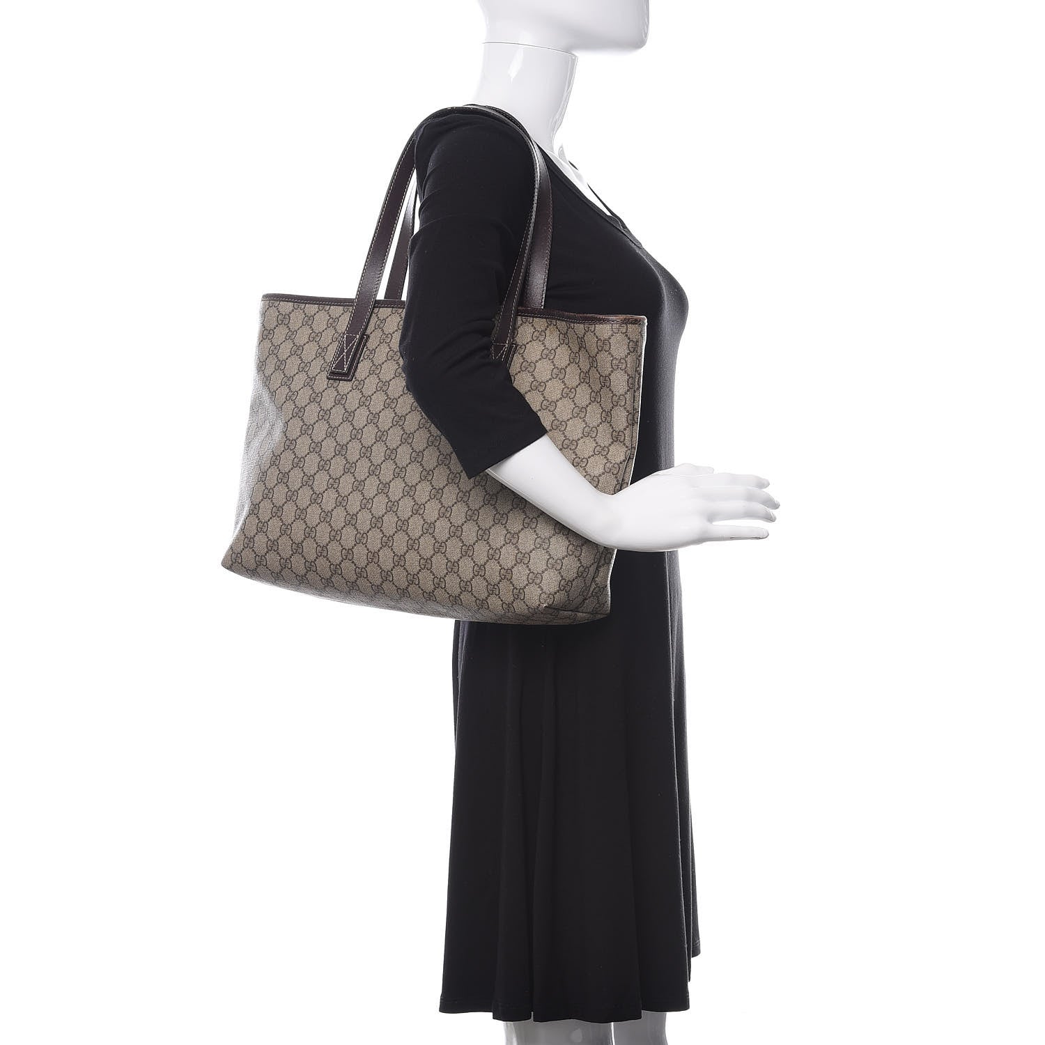 Gucci GG Supreme Monogram Medium Zippered Shopping Tote Dark Brown 2 of 12