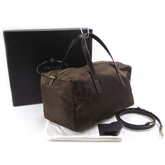 Prada Nylon Large Bowler Tote Brown 3 of 14
