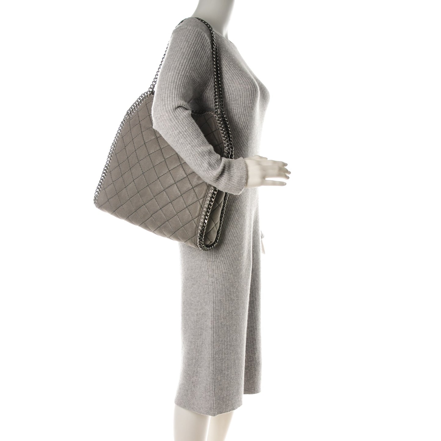 Shaggy Deer Quilted Small Falabella Tote Light Grey