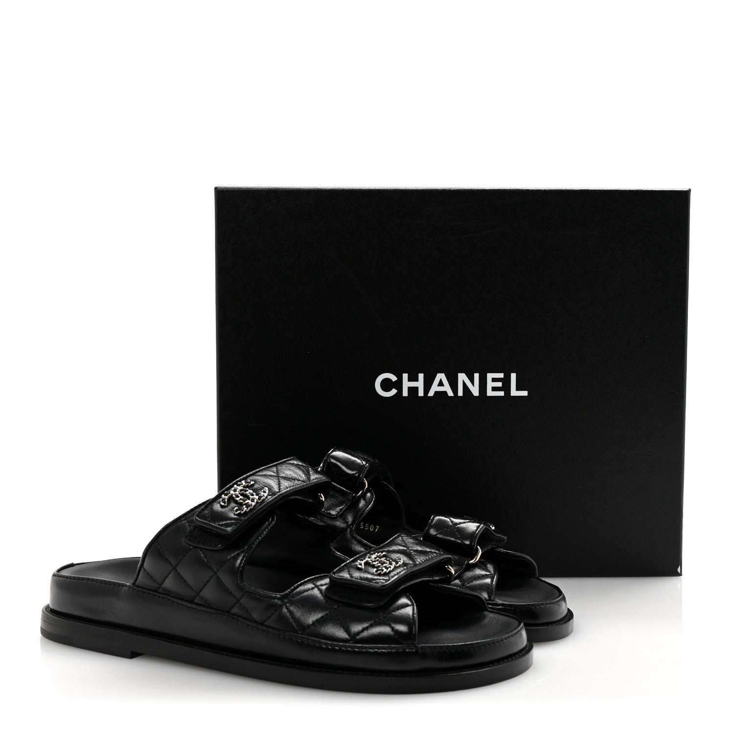 Chanel Lambskin Quilted Velcro Dad Chain CC Slide Sandals 38 Black 10 of 10