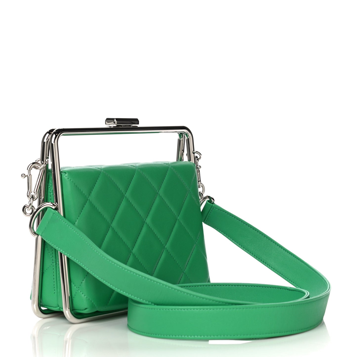 Quilted Lambskin Metal Bar Clutch Bag Green