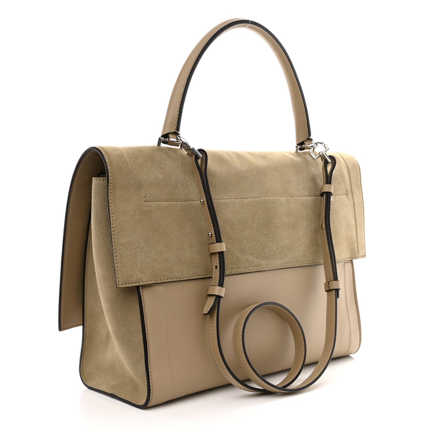 Suede Calfskin Lambskin Medium Shark Lock Satchel Taupe