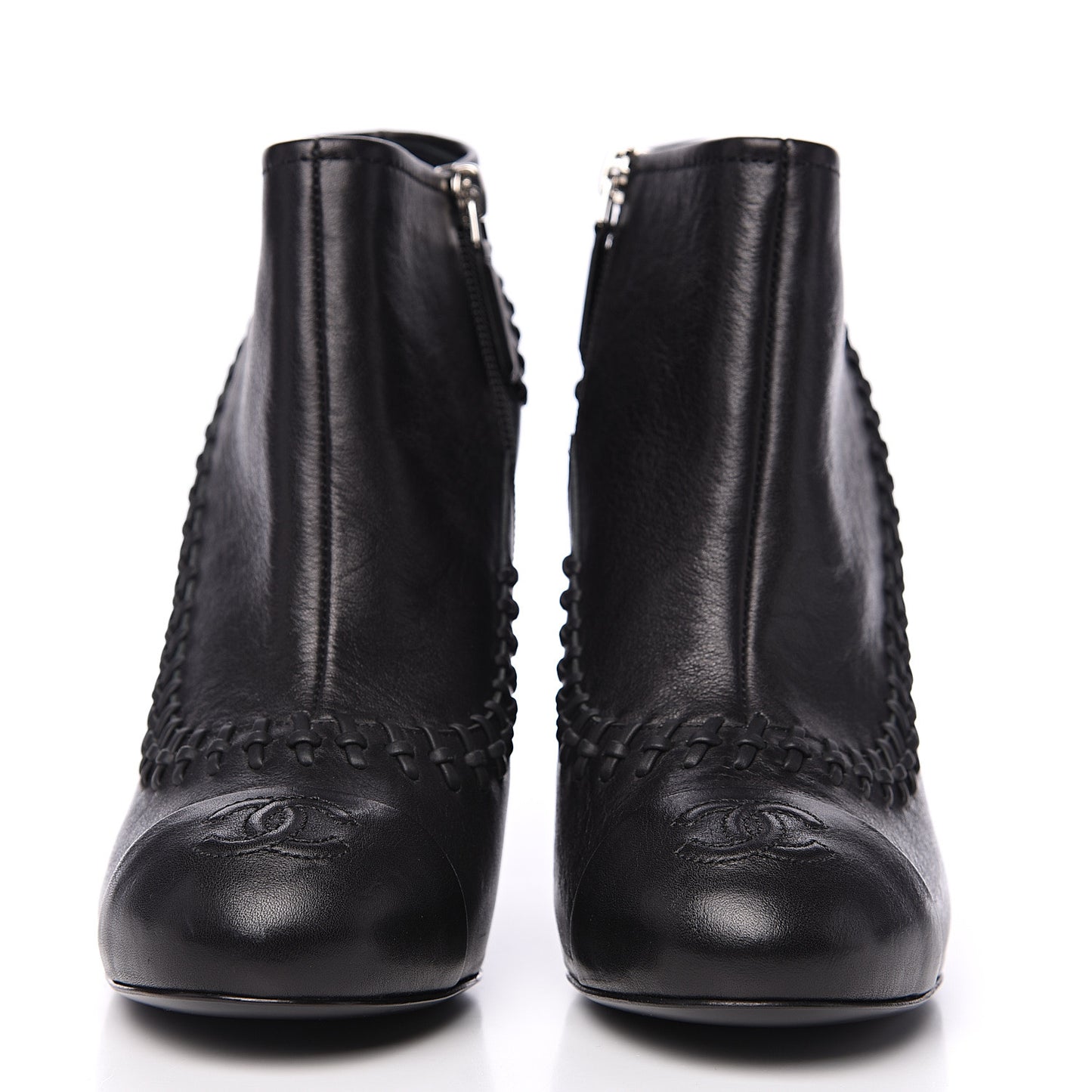 Calfskin CC Cap Toe Lambskin Booties 38.5 Black