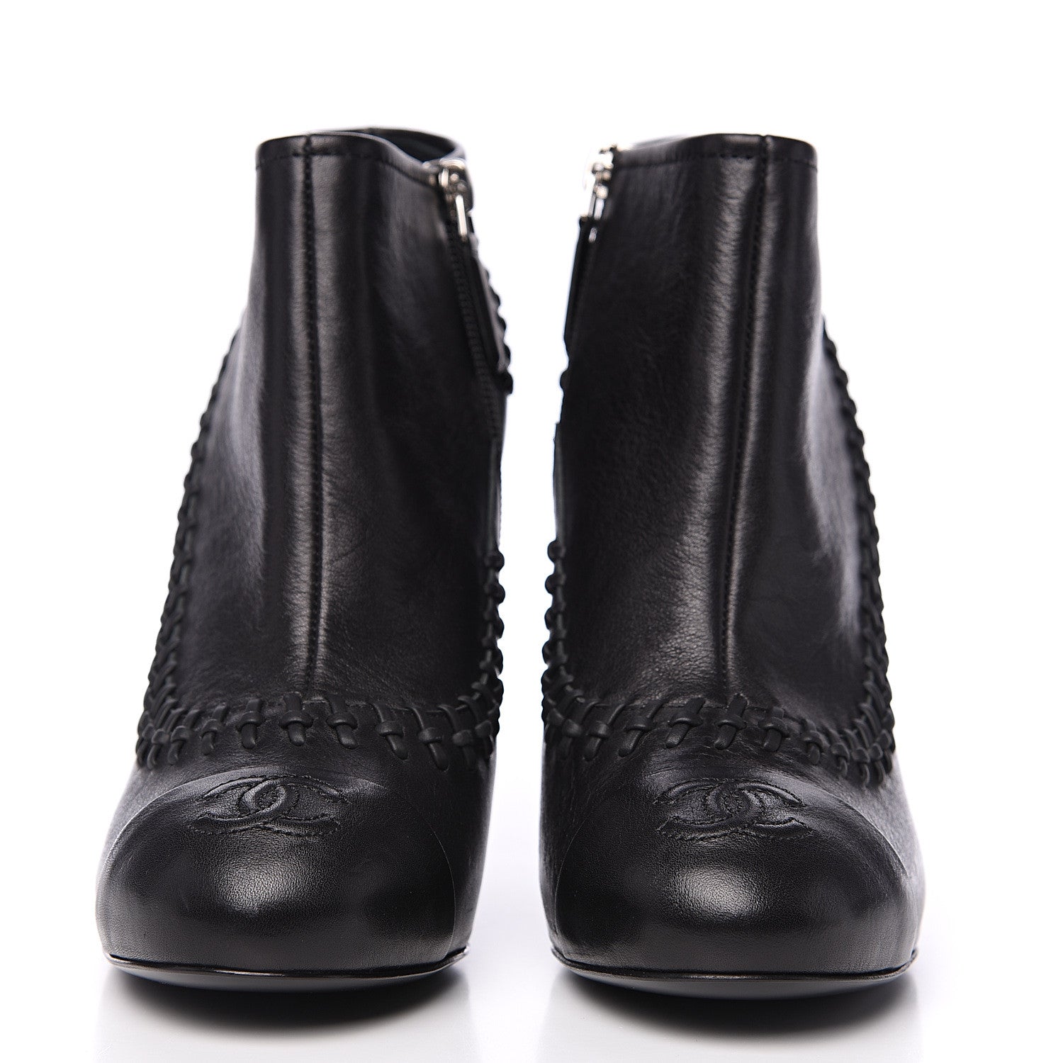Chanel Calfskin CC Cap Toe Lambskin Booties 38.5 Black 2 of 8
