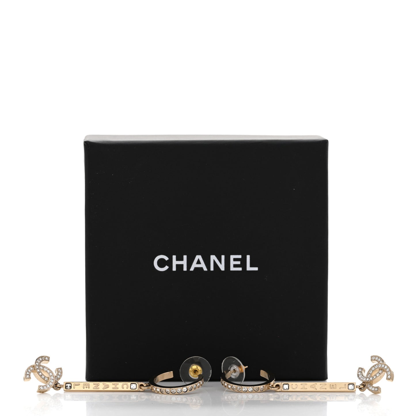 Crystal Lock Symbols Logo CC Hoop Drop Earrings Gold