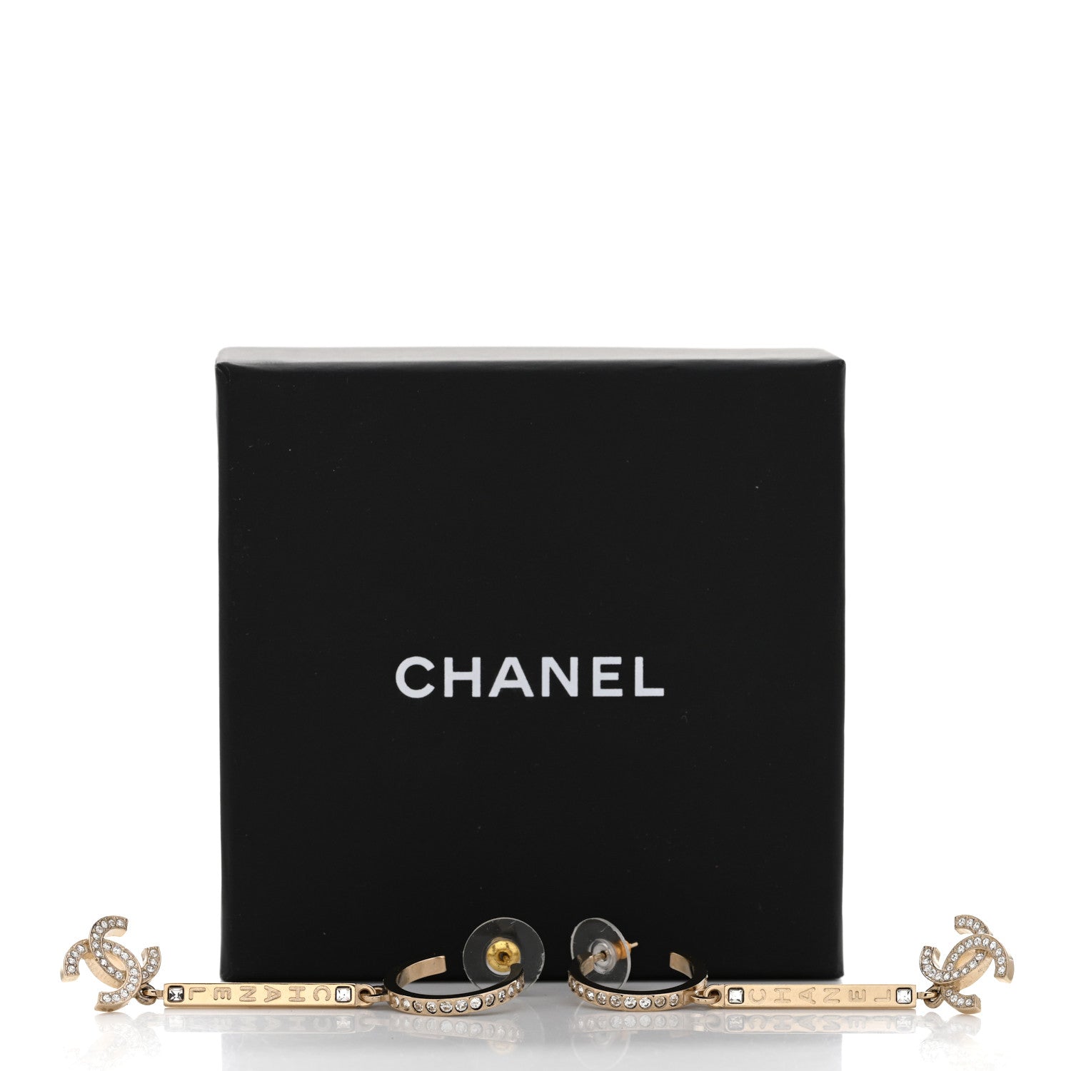 Chanel Crystal Lock Symbols Logo CC Hoop Drop Earrings Gold 5 of 5