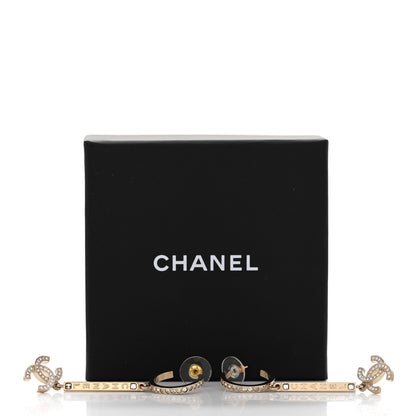 Chanel Crystal Lock Symbols Logo CC Hoop Drop Earrings Gold 5 of 5