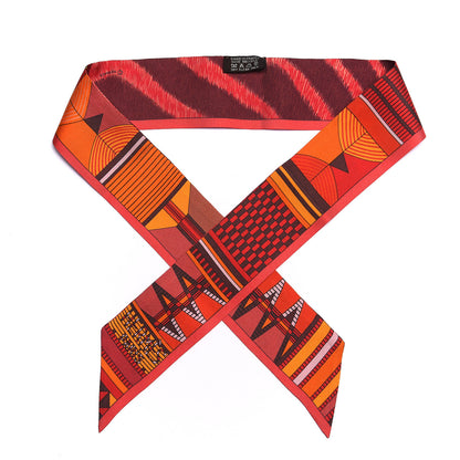 Hermes Silk Pelages et Camouflage Twilly Corail Orange Rouge 1 of 5