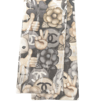Chanel Silk Cat Emoticon Slim Bandeau Scarf Beige 3 of 4