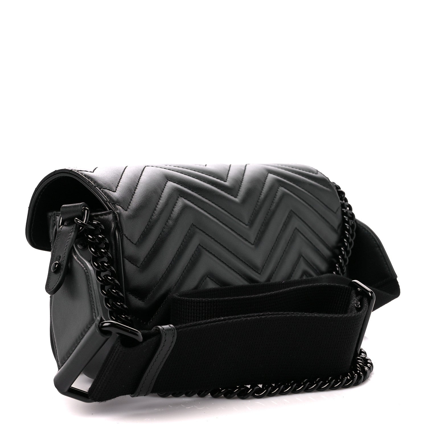 Gucci Calfskin Matelasse Monochrome GG Marmont Crossbody Shoulder Bag Black 3 of 11