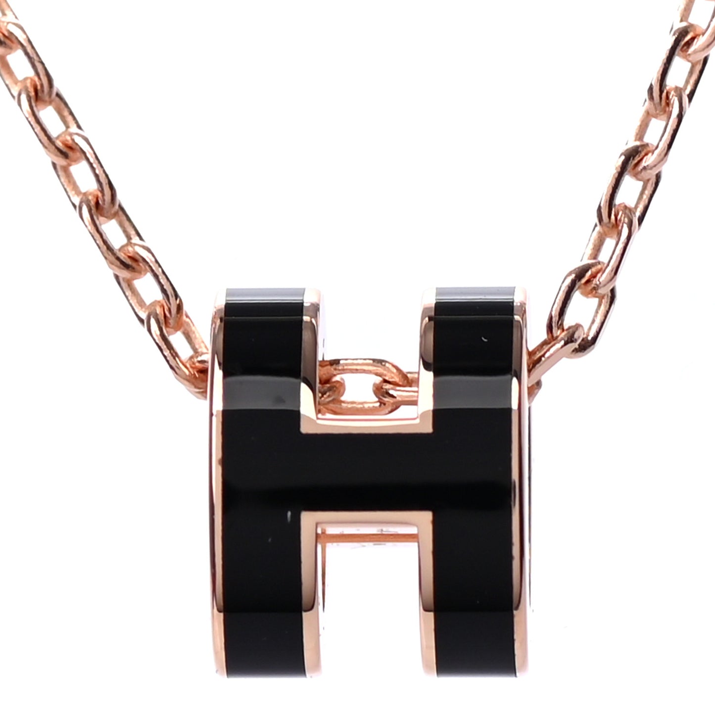 Lacquered Rose Gold Mini Pop H Pendant Necklace Black