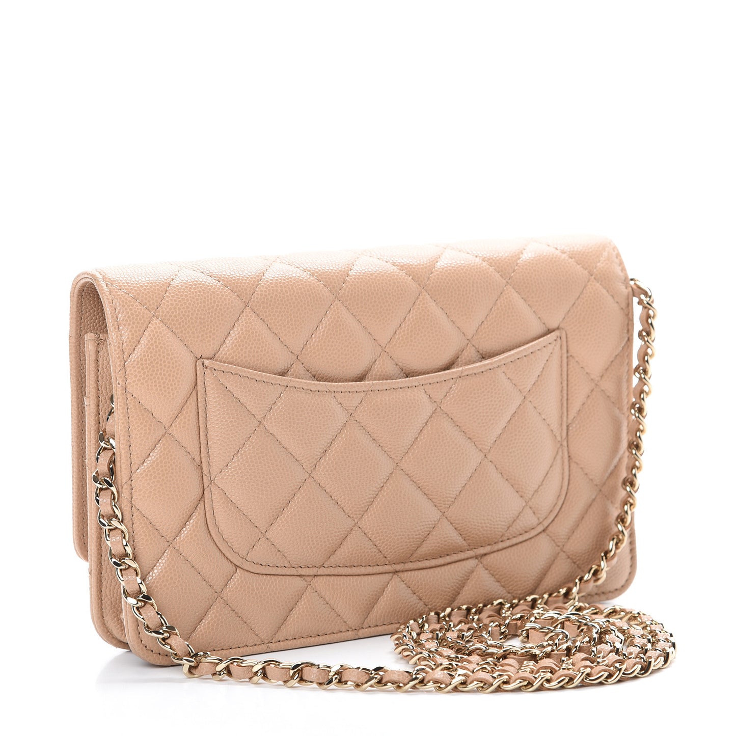 Caviar Quilted Wallet On Chain WOC Beige