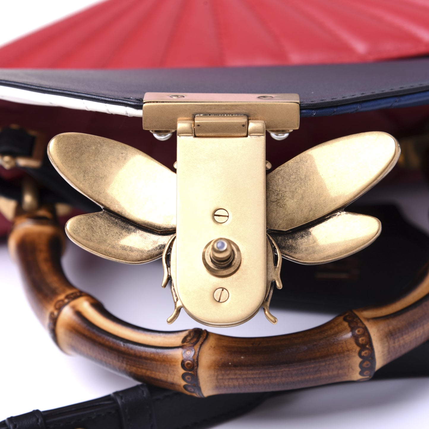 Calfskin Bamboo Trapuntata Queen Margaret Top Handle Bag Blue Agata Hibiscus Red Mystic White Sugar Pink