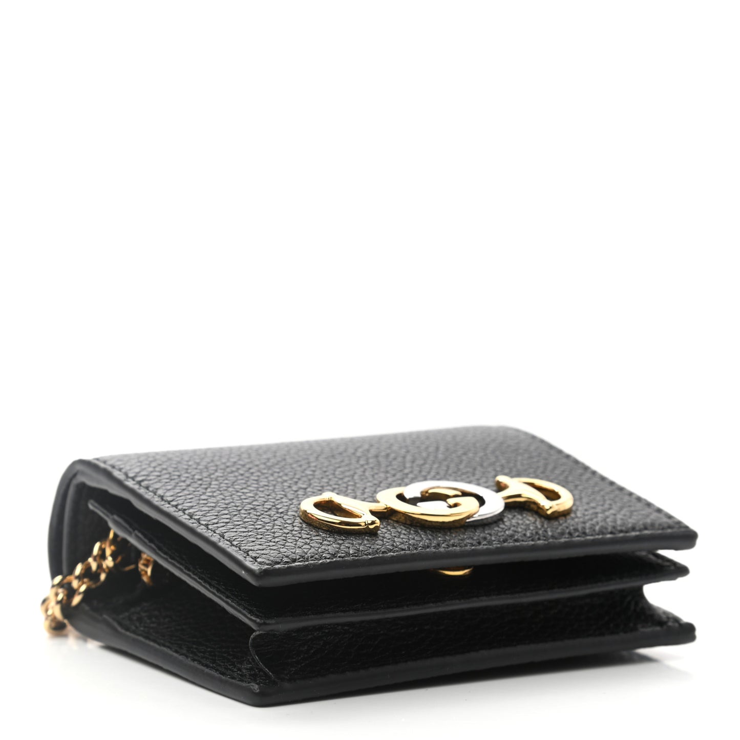 Grainy Calfskin Zumi Chain Card Case Wallet Black