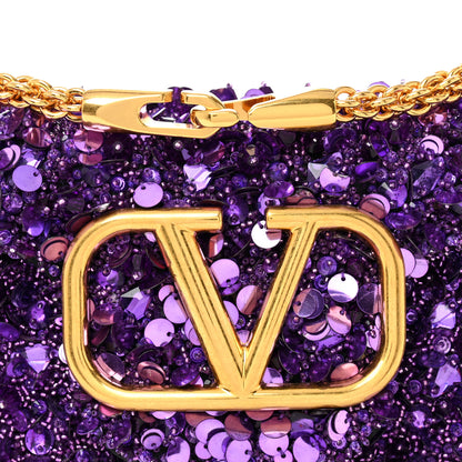 Valentino Garavani Sequin Crystal Vlogo Embroidered Small Loco Shoulder Bag Astral Purple 7 of 9
