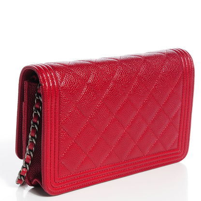 Chanel Caviar Quilted Boy Wallet On Chain WOC Red 3 of 8