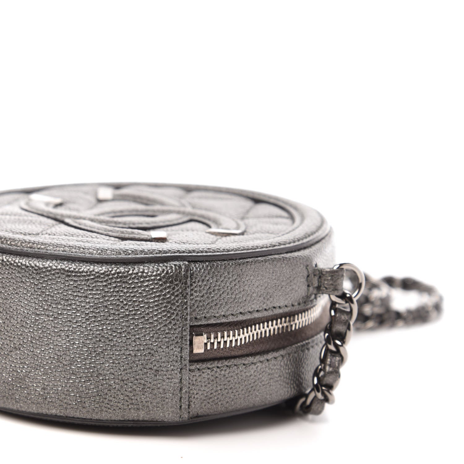 Chanel Metallic Caviar Quilted Round Filigree Crossbody Dark Silver 7 of 10