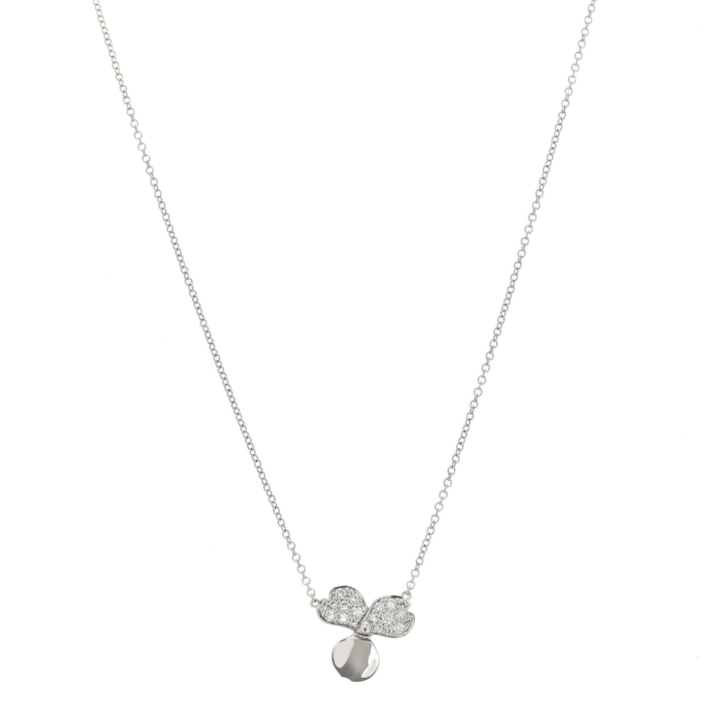 Platinum Diamond .17ctw Small Paper Flowers Pendant Necklace