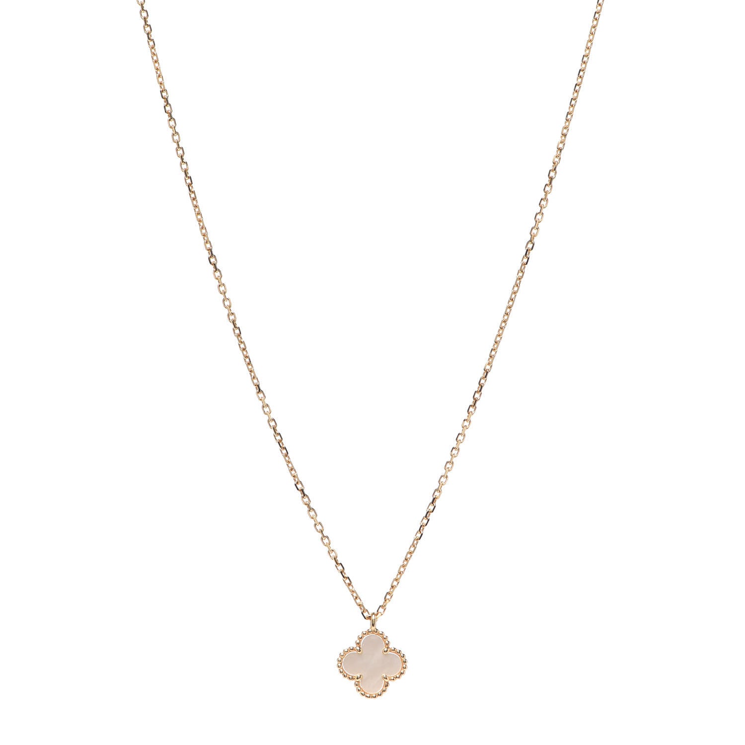 Van Cleef & Arpels 18K Yellow Gold Mother of Pearl Sweet Alhambra Pendant Necklace 1 of 8
