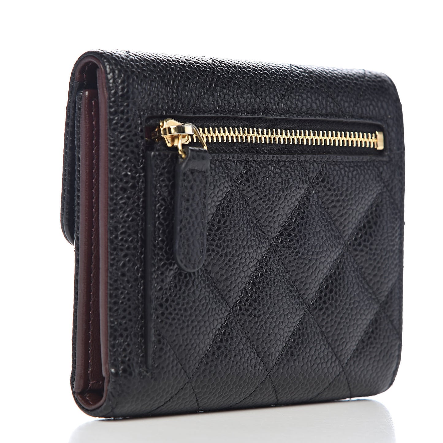Caviar Quilted Compact Flap Wallet Black