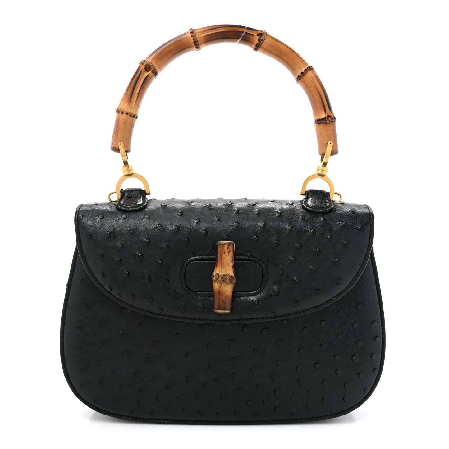 Ostrich Medium Bamboo Top Handle Bag Black