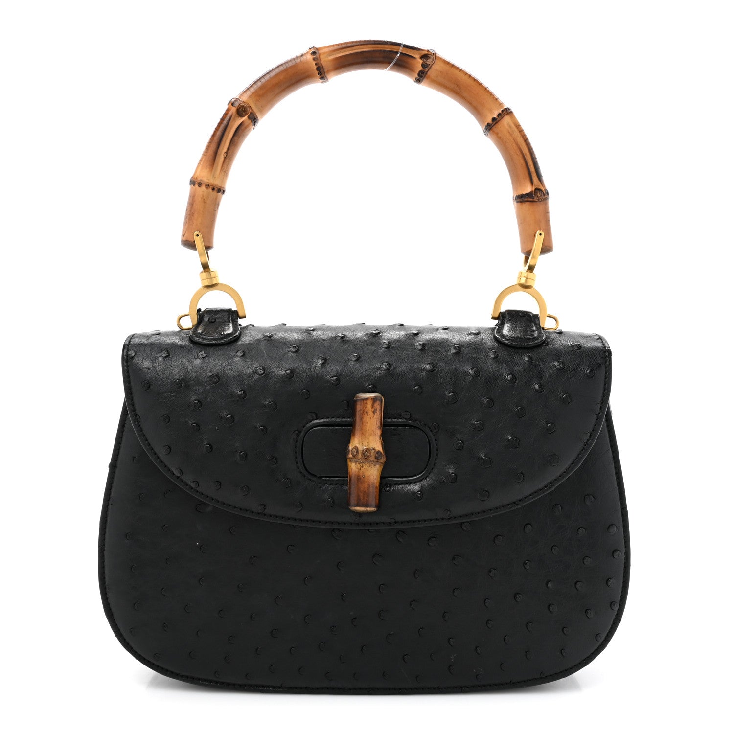 Gucci Ostrich Medium Bamboo Top Handle Bag Black 1 of 16