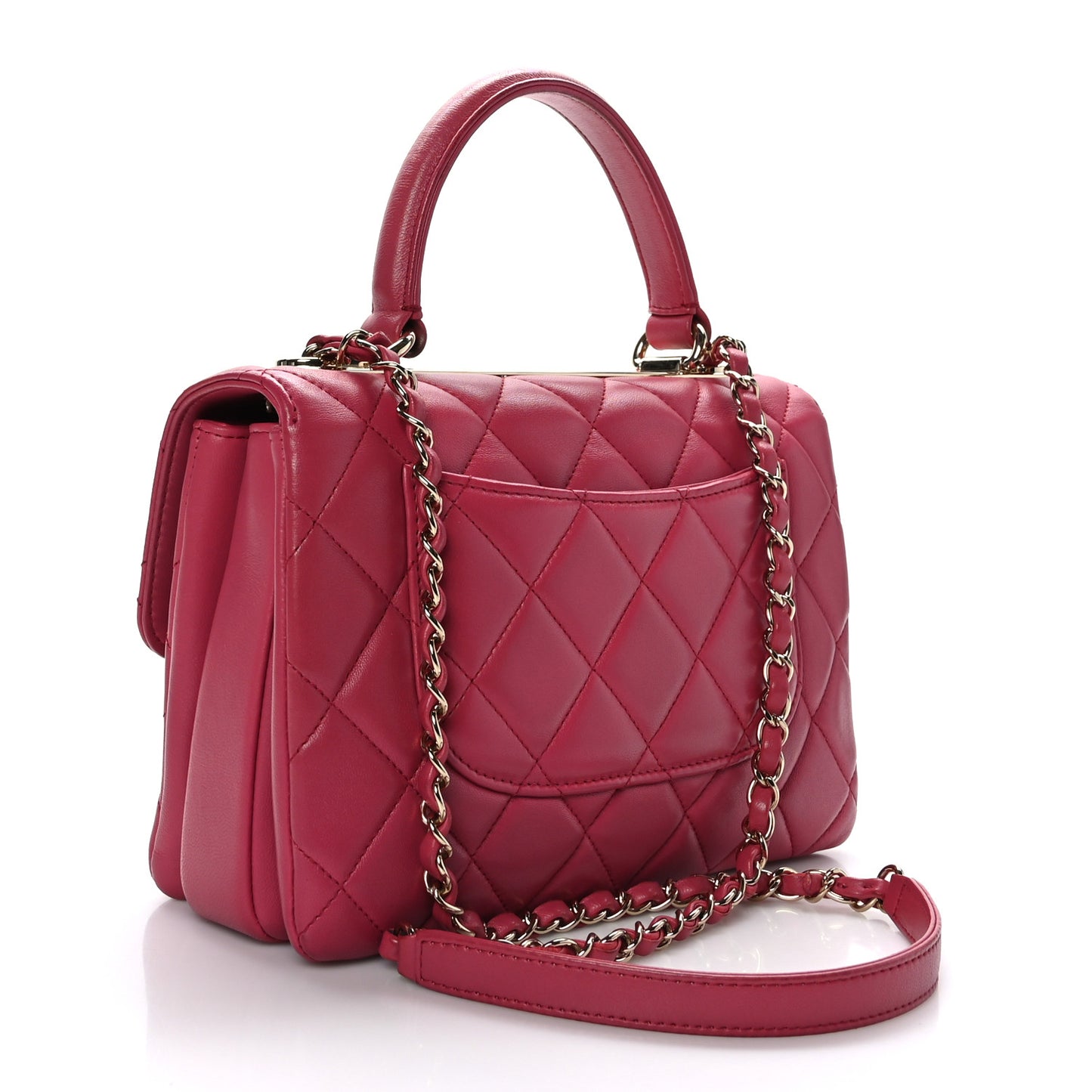 Lambskin Quilted Small Trendy CC Flap Dual Handle Bag Dark Pink