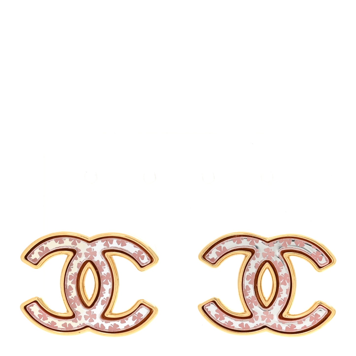 Metal Mirror CC Clover Earrings Gold Pink