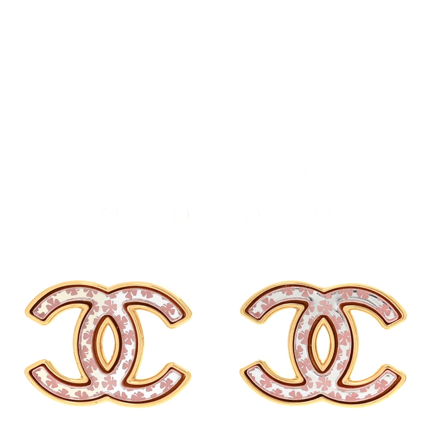 Chanel Metal Mirror CC Clover Earrings Gold Pink 1 of 4