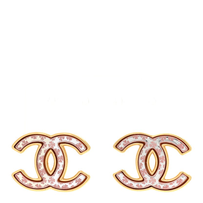 Chanel Metal Mirror CC Clover Earrings Gold Pink 1 of 4