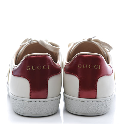 Gucci Calfskin Stripe Womens New Ace Sneakers 37 New Mystic White Ecru Red Flame 6 of 10