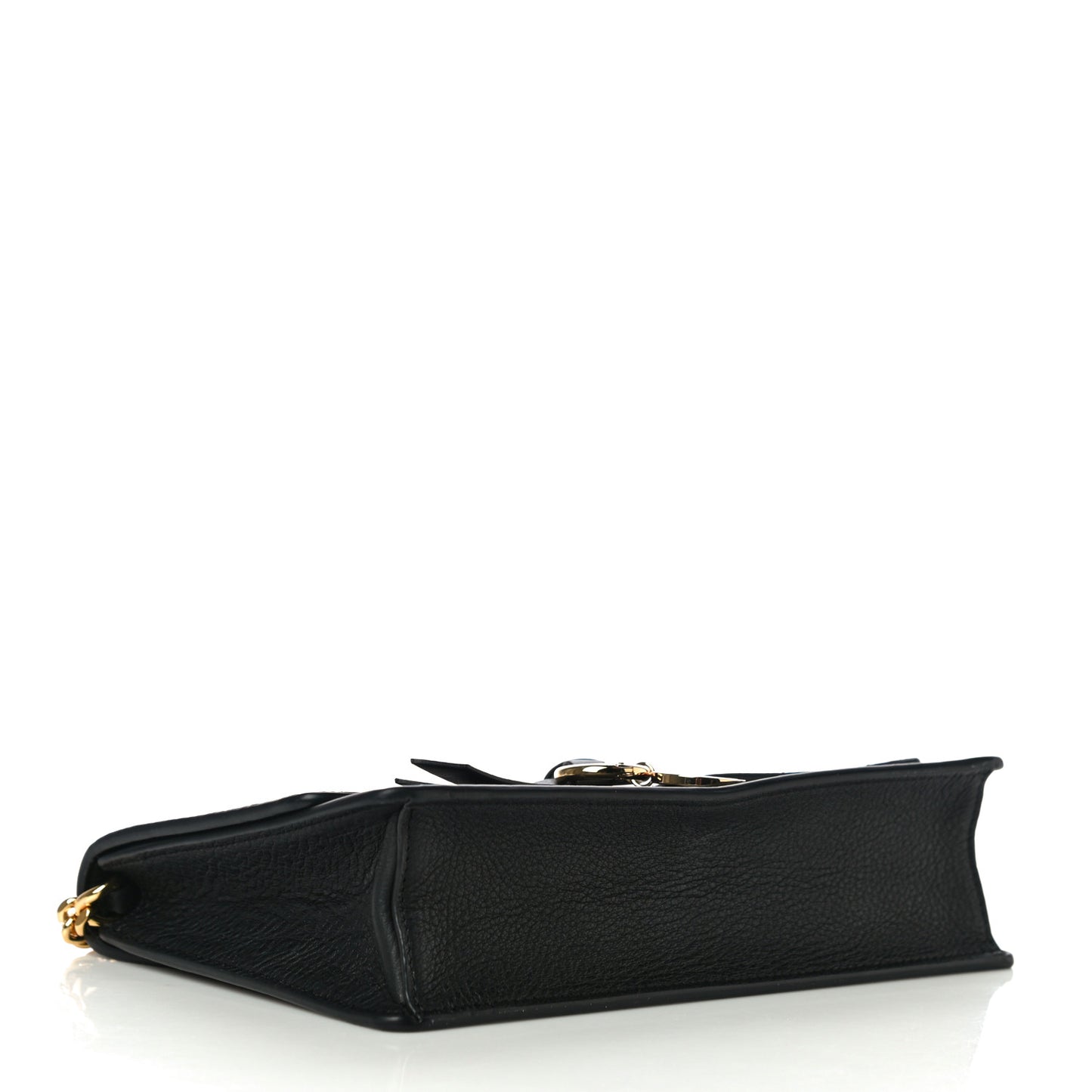 Grained Calfskin Alphabet Clutch Shoulder Bag Black