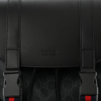 Gucci Soft GG Supreme Monogram Calfskin Web Double Buckle Backpack Black 8 of 10