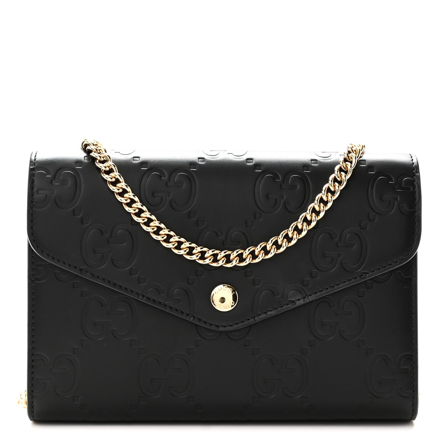 Calfskin GG Debossed Chain Wallet Black
