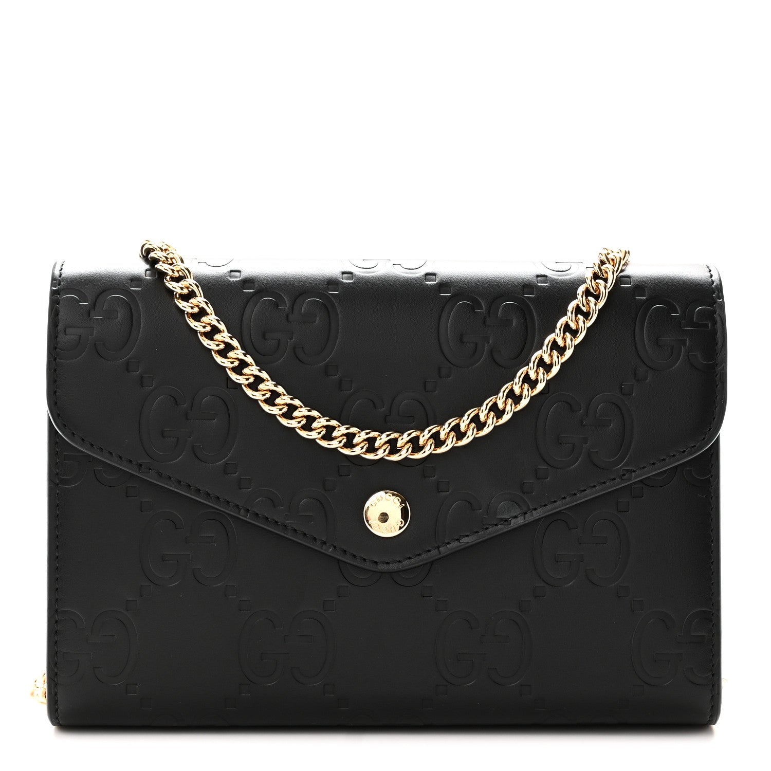 Gucci Calfskin GG Debossed Chain Wallet Black 1 of 10