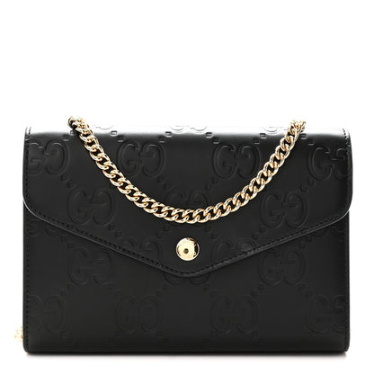Gucci Calfskin GG Debossed Chain Wallet Black 1 of 10