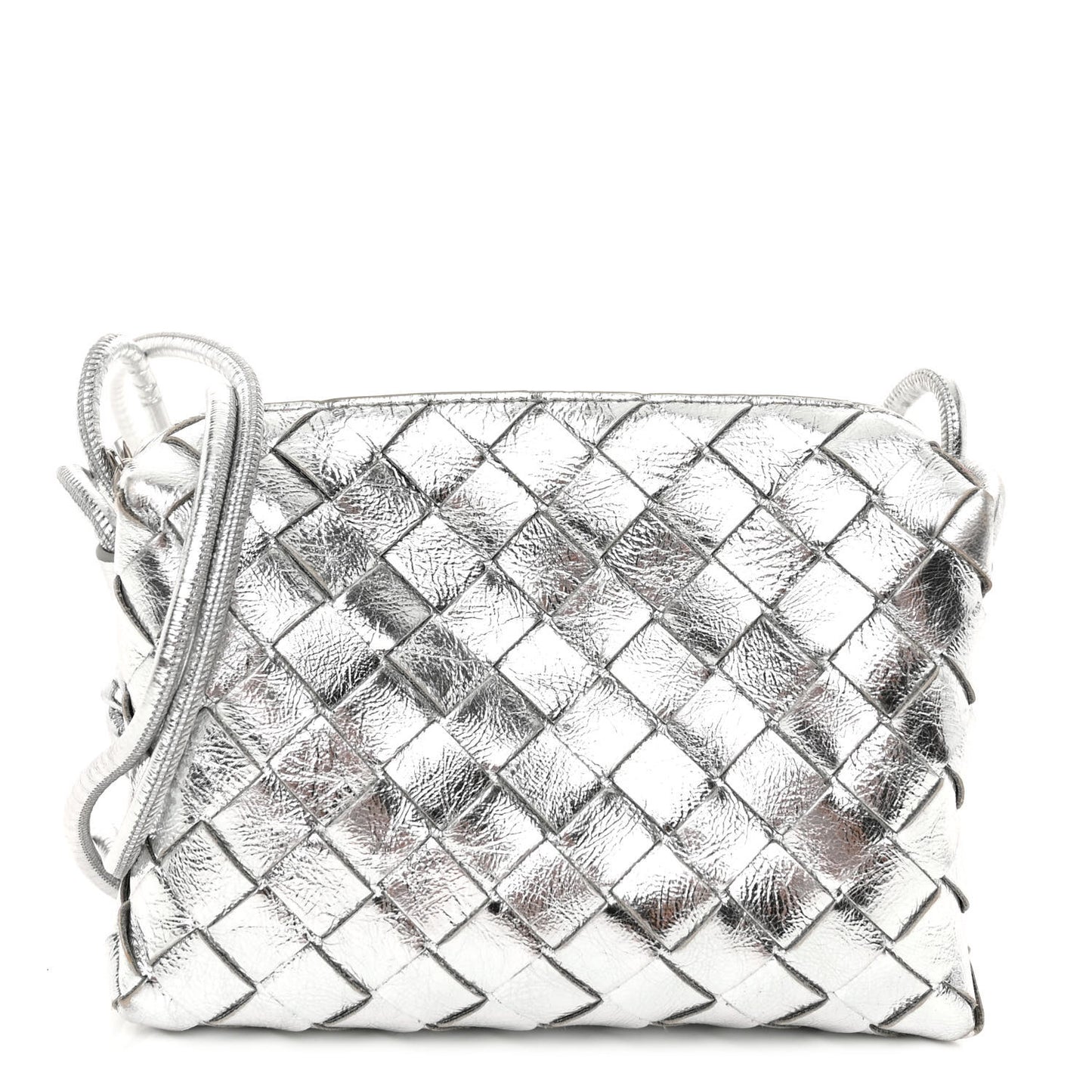 Metallic Nappa Intrecciato Mini Loop Camera Bag Silver
