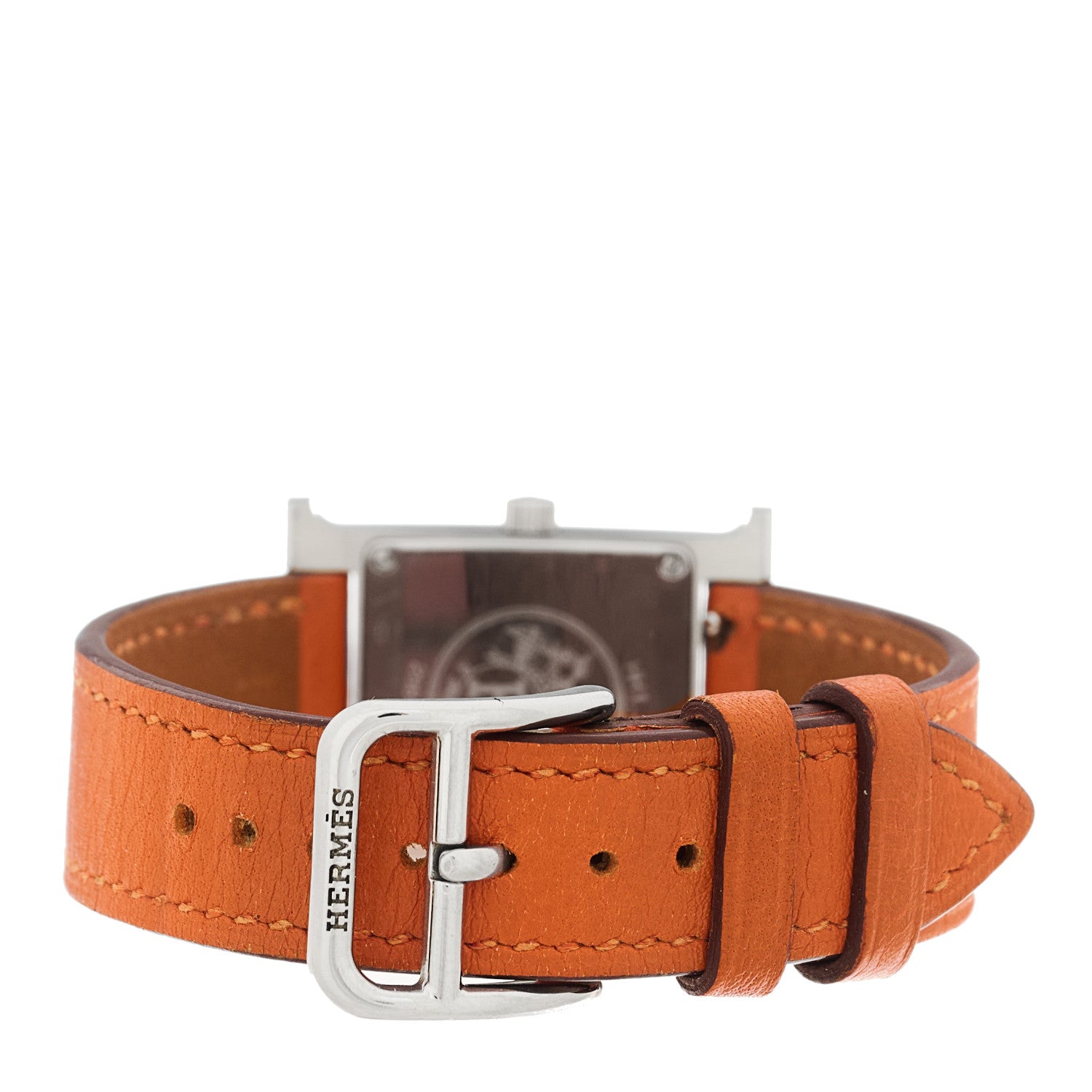 Hermes Stainless Steel Swift 21mm Heure H Hour Quartz Watch Orange 3 of 5